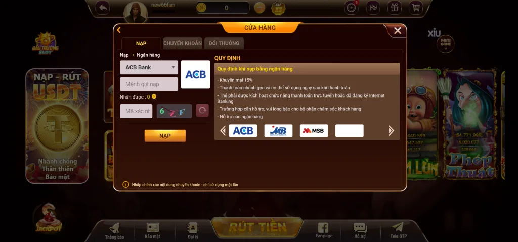 nạp tiền ngân hàng new66